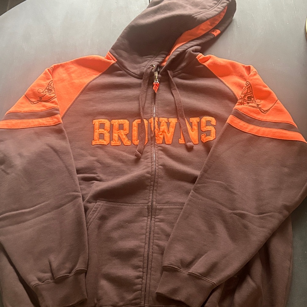 Brown and Orange Zip Up Browns Hoodie XL